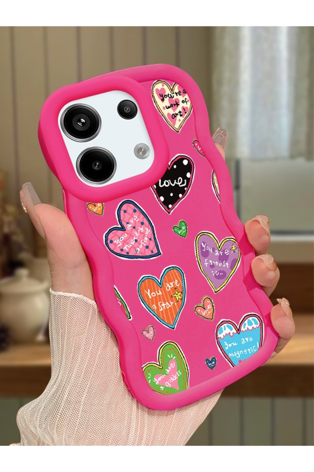 Poco X6 5g Compatible Case Camera Protector Red Silicone Couple Phone Case Heart Pattern