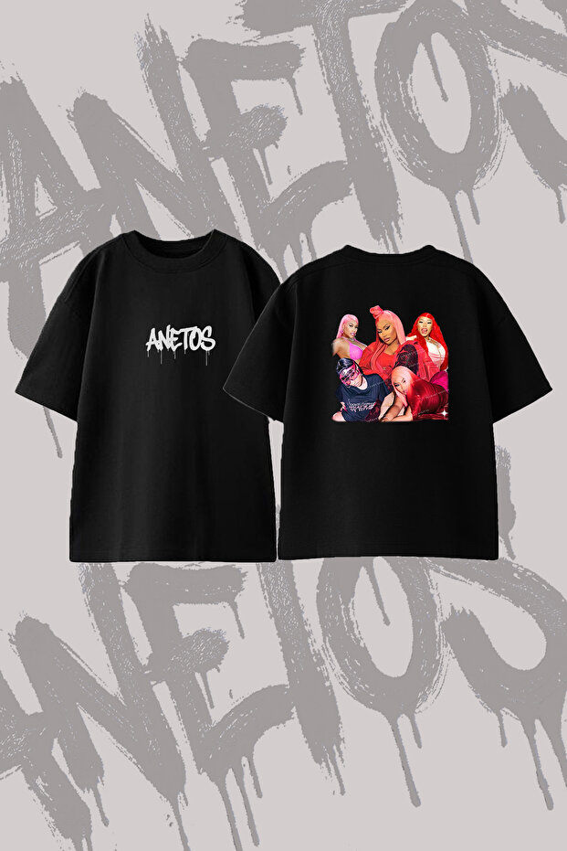 Nicki Minaj_25 Design Back Printed Cotton Black Oversize T-Shirt
