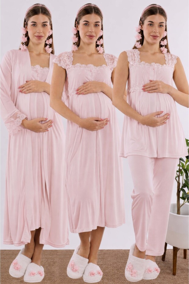 Breastfeeding Featured Cotton Maternity Set 4 Pieces Effortt - Powder