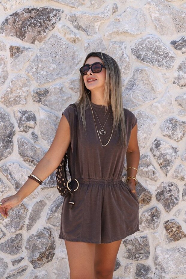 Brown Modal Elastic Backless Jumpsuit