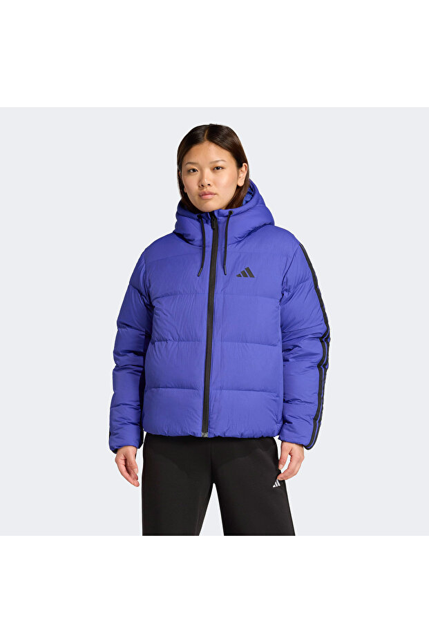 Essentials Climawarm 3 Stripes Puffer down Hooded Women's Blue Outdoor Jacket