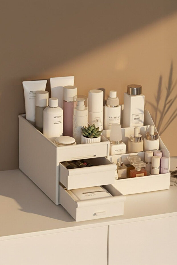 White 3-Tier Plastic Desktop Makeup & Cosmetic Organizer