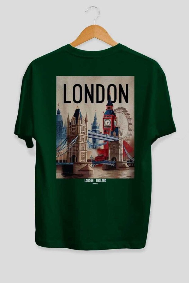 London England 4 Green Oversize Country City Back Printed Unisex T-Shirt 100% Cotton Premium