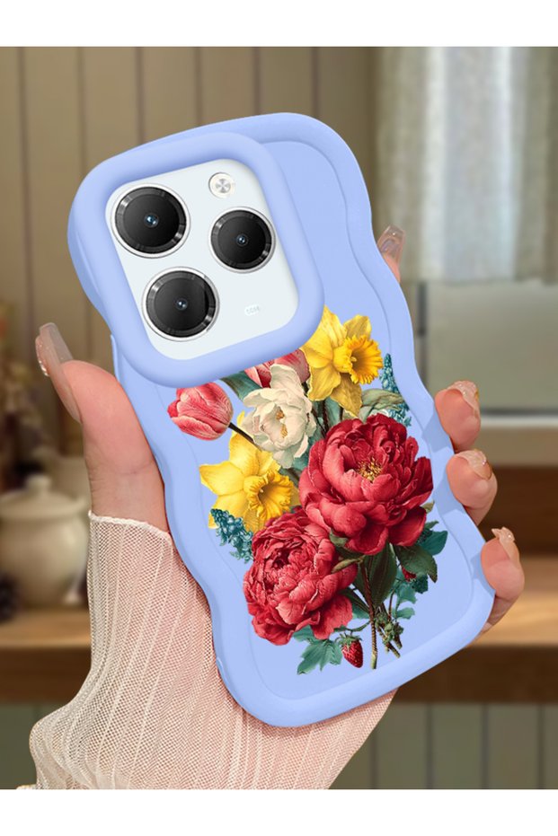 Infinix Hot 40 Compatible Case Camera Protector Blue Silicone Couple Phone Case Floral Pattern