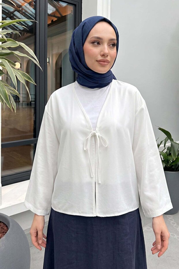 كيمونو برباط من الخيوط 2362 - أبيض