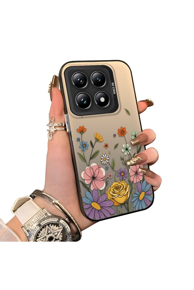Mi 14t Pro 5g Compatible Silicone Edge Hard Back Case Couple Phone Case with Floral Pattern