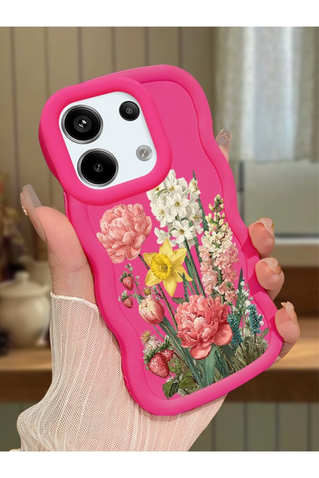 Redmi Note 13 Pro 5g Compatible Case with Camera Protection Red Silicone Couple Phone Case with Floral Pattern