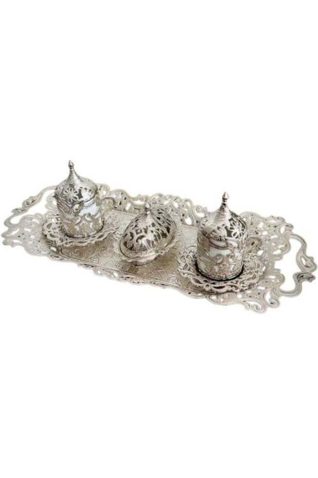 Turkish Coffee Cup Set for 2, Silver, Gift Set Made in Turkiye