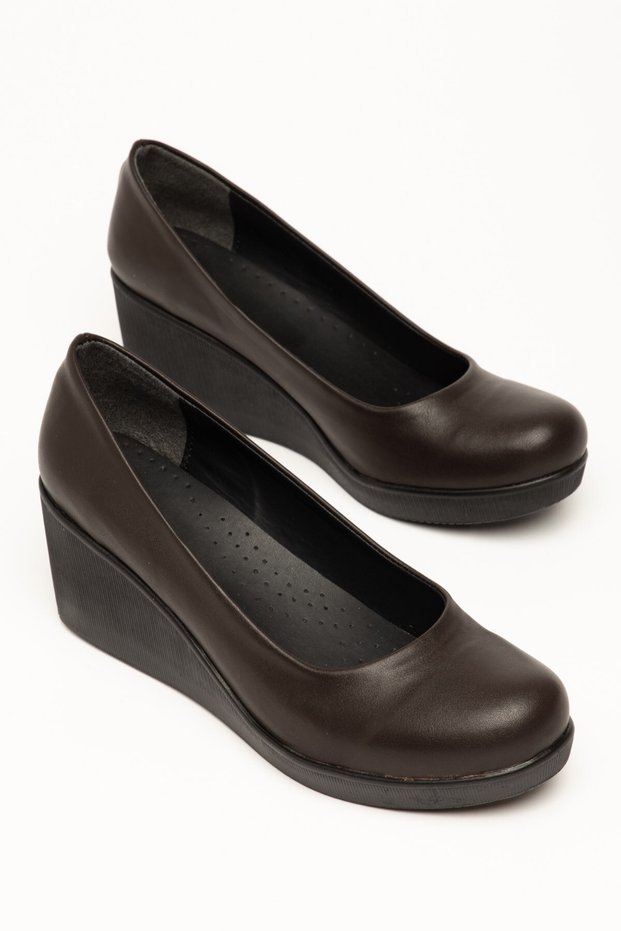 Women's Wedge Heeled Shoes Brown Yüzüdüz Skin