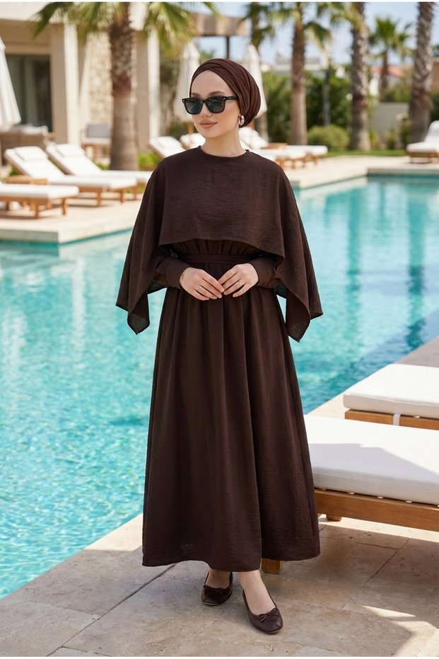 Women's Shawl-Looking Cape Detailed Hijab Dress