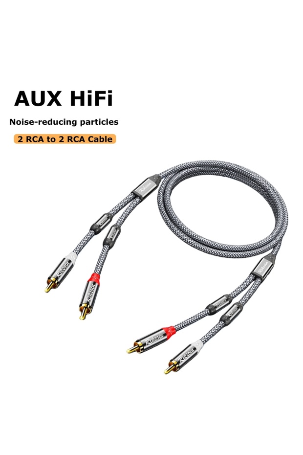 كابل صوت ريكسون 2RCA إلى 2RCA بطول 1.2 متر، رمادي اللون، مع جزيئات لإلغاء الضوضاء، مجدول بالنايلون، متين للاستخدام في الأجهزة الرقمية