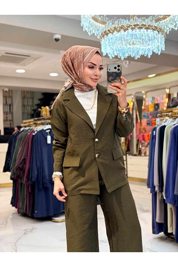 250369-1 Casual Trousers Jacket Set Khaki