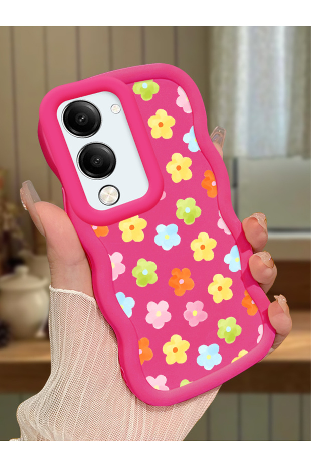 Vivo Y29S Compatible Case Camera Protector Red Silicone Couple Phone Case Floral Pattern