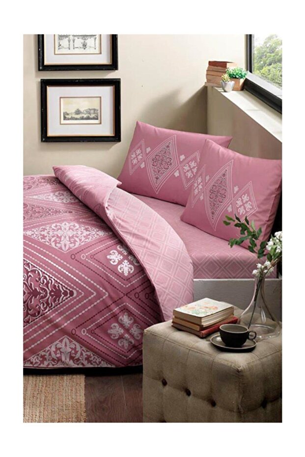 100% Cotton Double Duvet Cover Set Dusty Rose