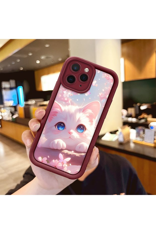 حافظة متوافقة مع هاتف iPhone 11 Pro، حافظة حماية للكاميرا، حافظة هاتف من السيليكون باللون الأحمر الداكن، نمط القطط