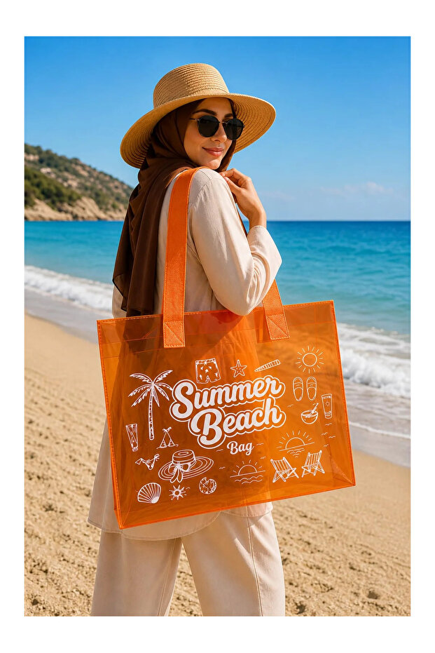 *Orange Color* Summer Beach Bag Printed Transparent Beach Bag