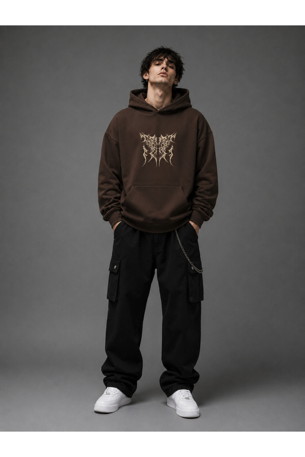 Unisex Shadow Coat of Arms Printed Winter Hooded Sweatshirt
