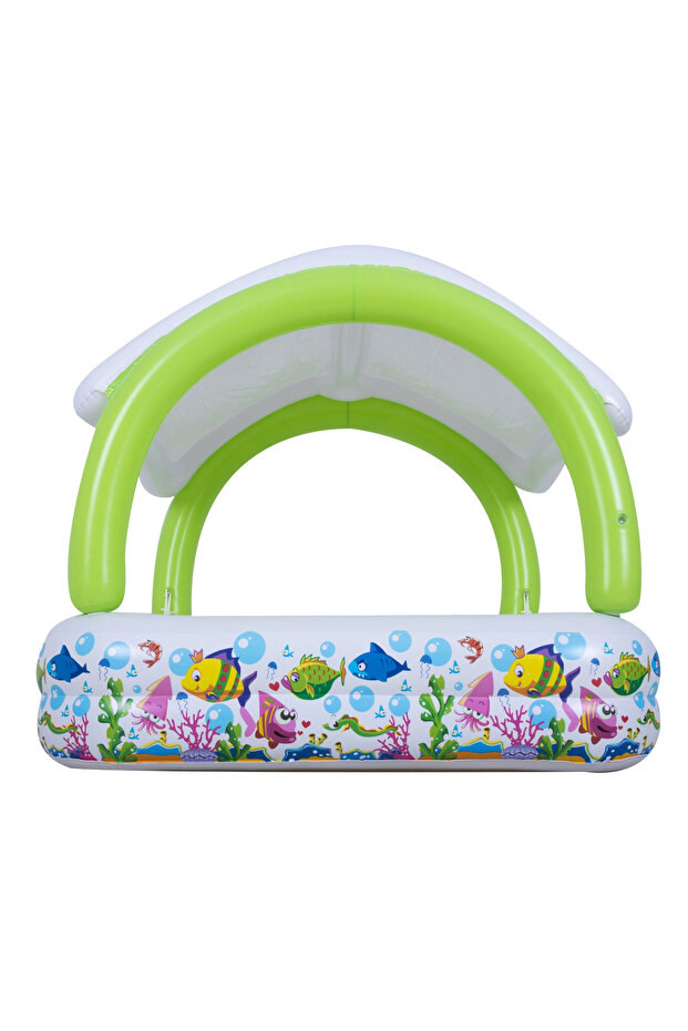 140cm Square Inflatable Kids Pool with Canopy, Multicolour