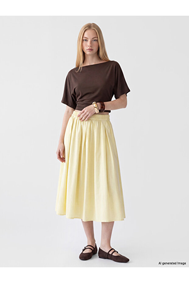 Esvab • Modern & Distinctive 100% Cotton Flared Skirt with Waist Drawstring