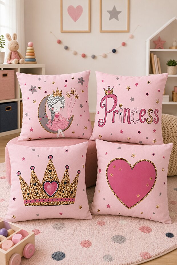 Princess Sitting on the Moon Patterned 4-Piece Children's and Baby Pillowcase Set