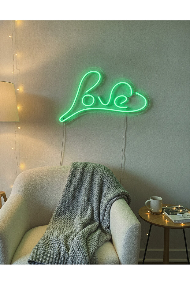 Love Yazılı LED Neon Duvar Tablosu | Yeşil Aydınlatmalı Modern Dekor | Yatak Odası - 4