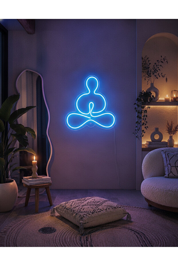 Yoga Meditasyon Figürlü LED Neon Duvar Tablosu | Mavi Aydınlatmalı Modern Dekor | Salon - 1