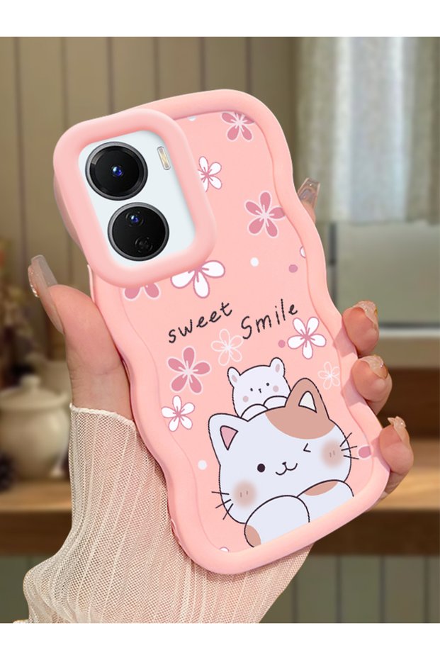 Vivo Y16 Compatible Case Camera Protector Pink Silicone Couple Phone Case Cat Pattern