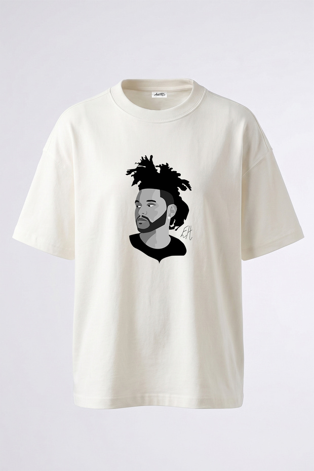 The Weeknd_60 Design Printed Oversize White T-Shirt