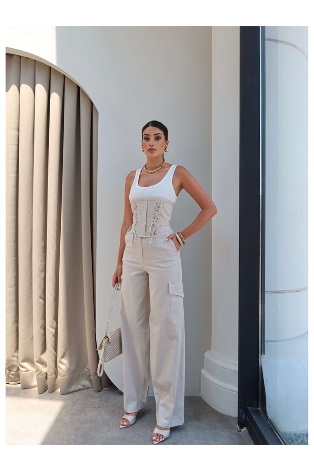 Corsage Detail Blouse Pants Set