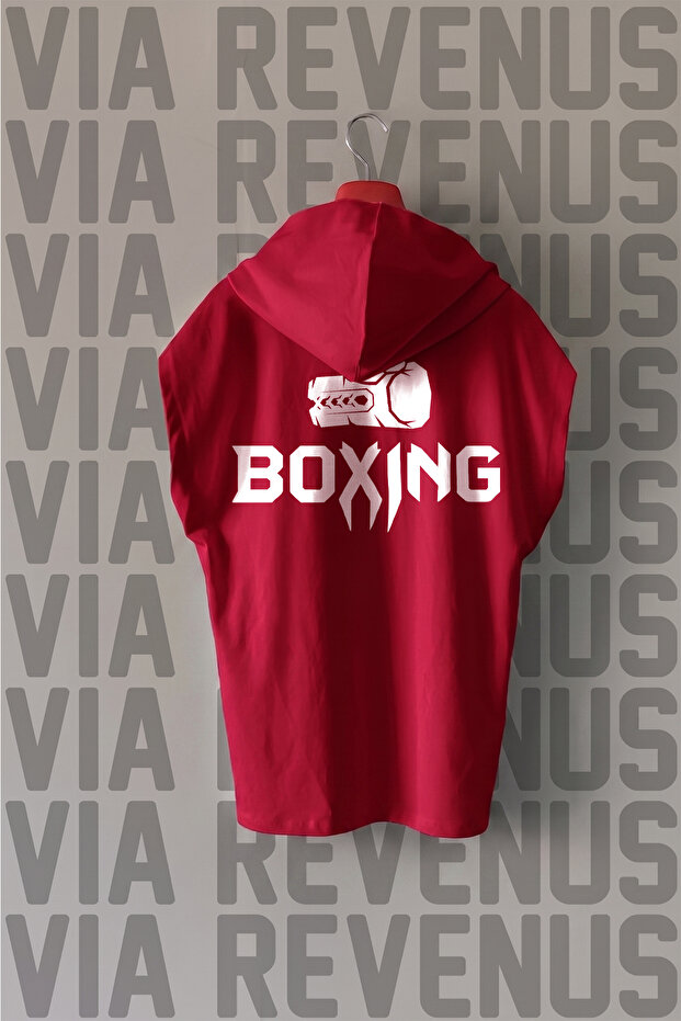 Boxing Front and Back Printed Zero Sleeve Hooded 100% Cotton Sports Tshirt