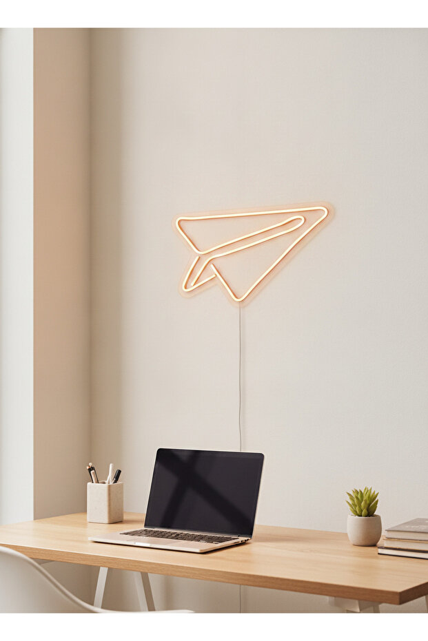 Kağıt Uçak Figürlü LED Neon Duvar Tablosu | Amber Aydınlatmalı Modern Dekor | Genç Odası - 1