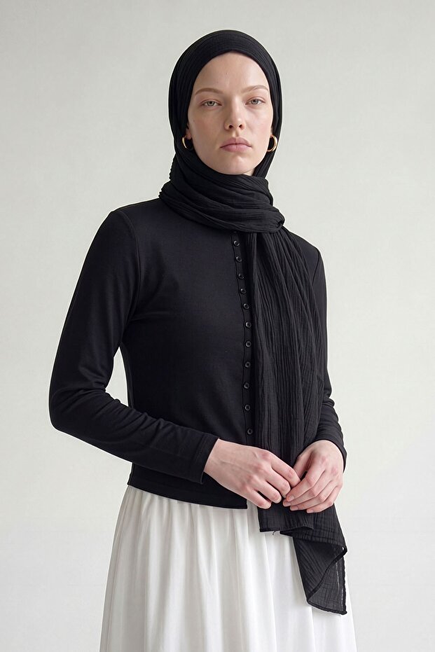 شال أسود من الموسلين الأساسي - 2