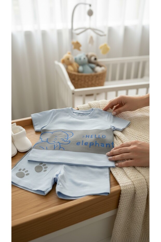 Baby Boy 2-Piece Outfits Short Sleeve T-Shirt and Shorts Summer Set 9-18 Months Blue & Green