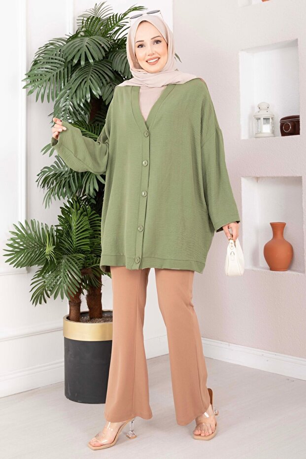Buttoned Casual Aerobin Kimono Khaki