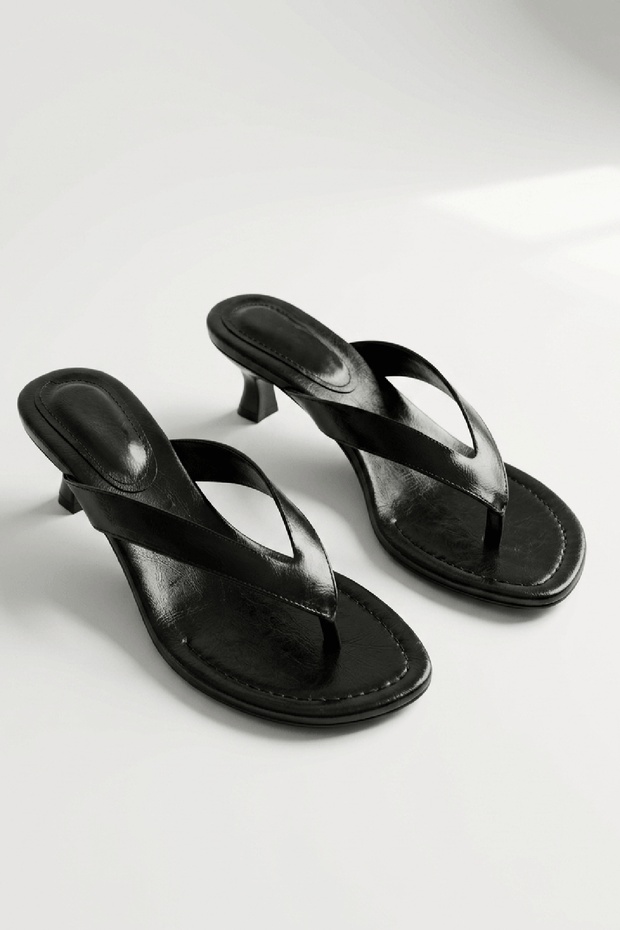 Talya Black Cracked Patent Leather (3 cm Heeled) Short Heeled Daily Use Slippers