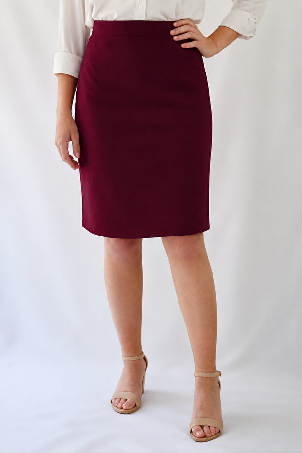 Burgundy Woven Pencil Skirt