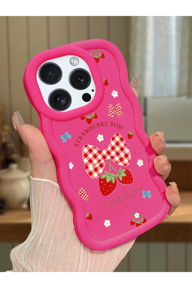 iPhone 14 Pro Compatible Case Camera Protector Red Silicone Couple Phone Case Strawberry Pattern