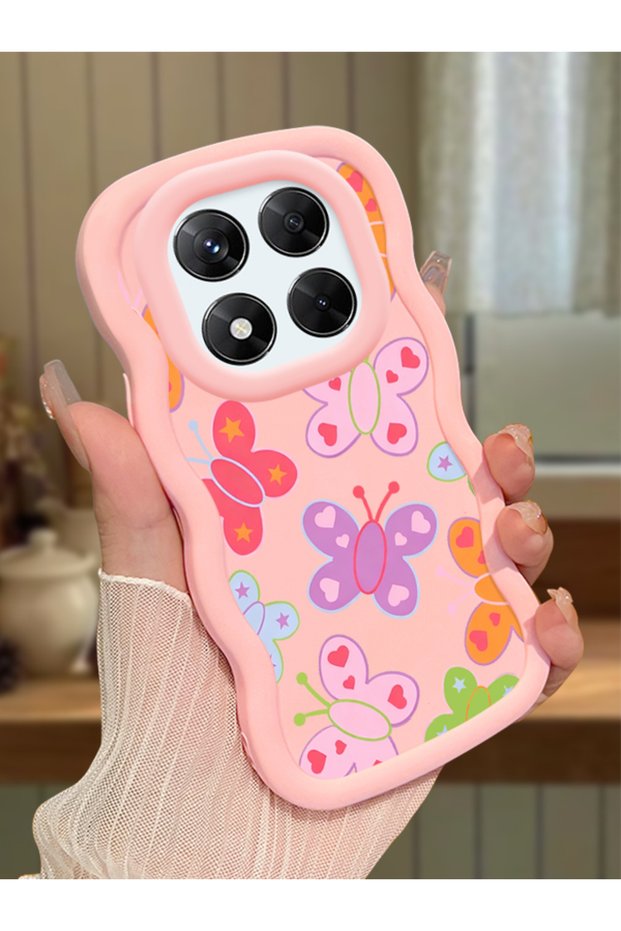 Redmi Note 14 Pro 4g Compatible Case with Camera Protector Pink Silicone Couple Phone Case Butterfly Pattern