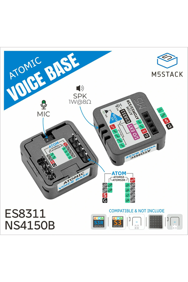 قاعدة أتوميك فويس الرسمية من M5Stack مع ميكروفون ومكبر صوت