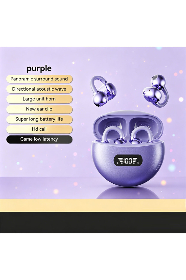 B50 Purple New Open Earclip Wireless Bluetooth Headset Stereo Long Life Game 0 Delay Stereo Bass Mus