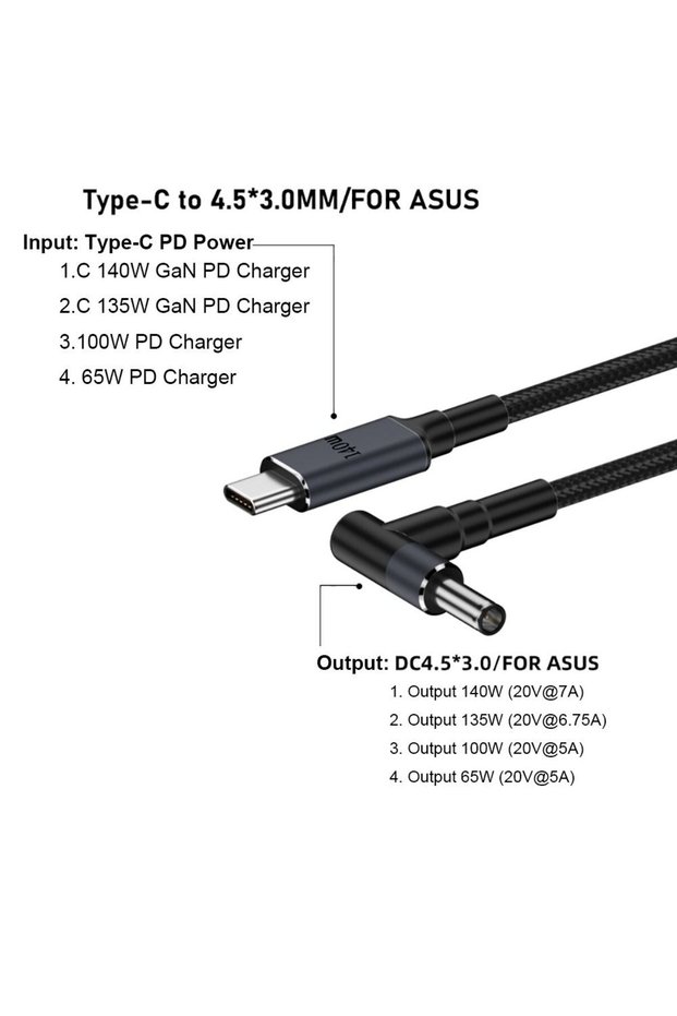 BSN -4530 for Asus 180CM USB Type C To DC Cable PD 140W Laptop Power Supply Cord 20V 7A Converter Li