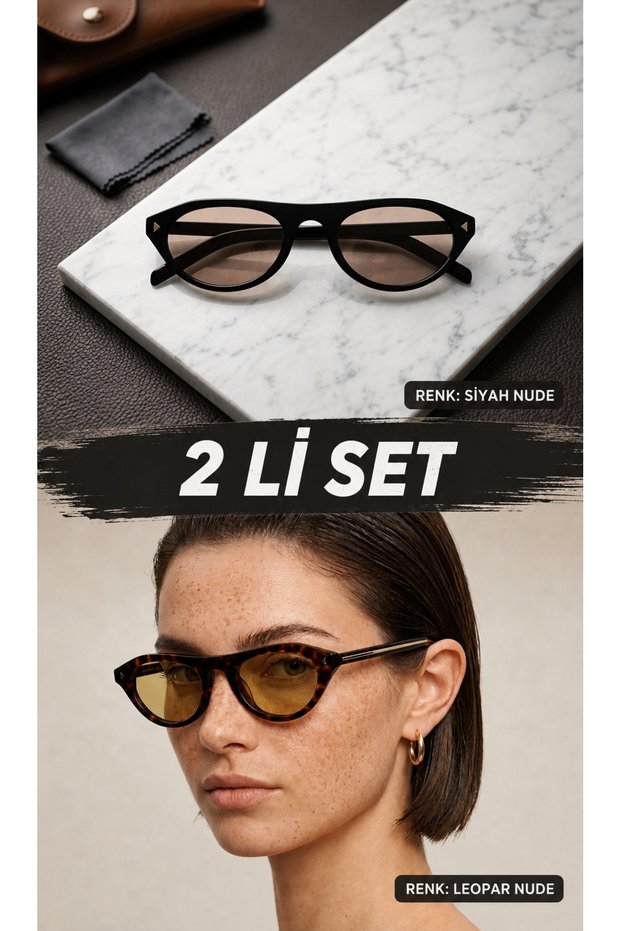 Hera- Set of 2 Women's Sunglasses 1 Leopard Nude 1 Black Nude Uv400 Sun Protection Case and Cloth Gift