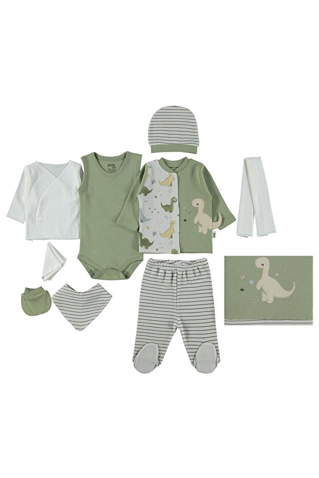 Dino Printed 10-Piece Bodysuit Sets - Green
