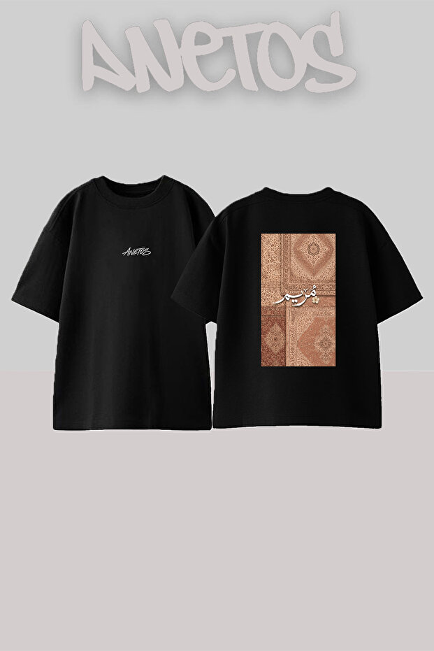 Persian Carpet_5 Design Back Printed Cotton Black Oversize T-Shirt