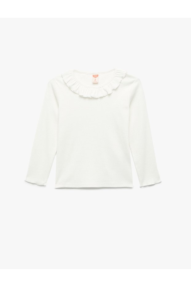Baby Girl Cotton Ruffle Detailed Long Sleeve Crew Neck T-Shirt