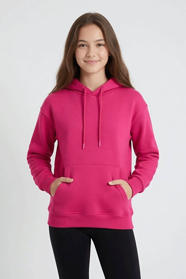 Fuchsia Girl's Kangaroo Pocket Hooded Sweatshirt 24691