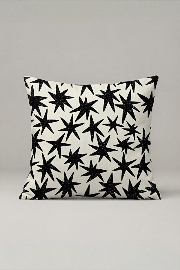 Black and White Star Patterned Cushion Cover 302 – Mono Stars Design 45X45 cm
