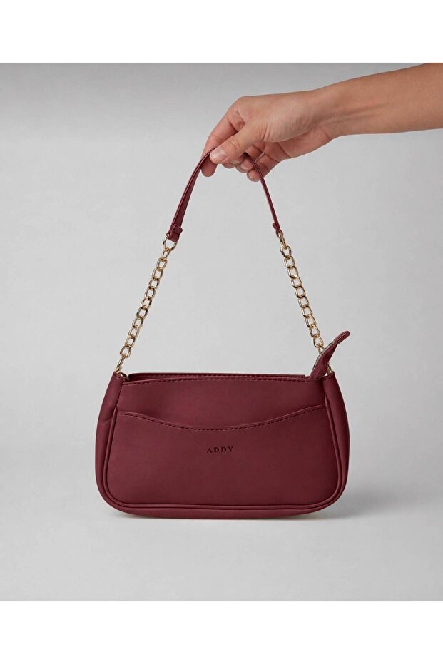 Baguette Shoulder and Hand Bag with Gold Chain Detail