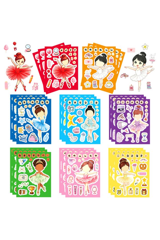 8pcs 8Sheets Cute Ballet Princess Puzzle Stickers Make a Face Children DIY Toys Assemble Sticker Par