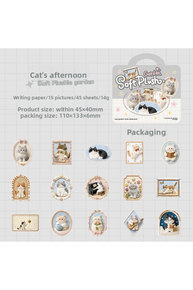 1pack B Cat 1Pack/2Pack Yarn Garden Series Faux Fur Sticker Pack 45Pcs 6 Styles Journal Decoration L